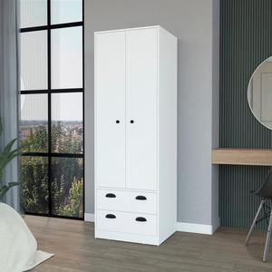 FM FURNITURE Denton Armoire with 2-Drawers and Hanging Rod, White -Bedroom