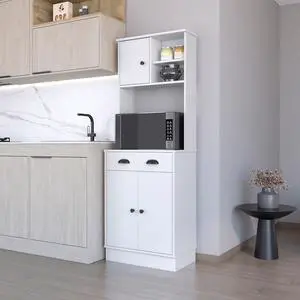FM FURNITURE Powell Microwave Kitchen Cabinet, White -Kitchen