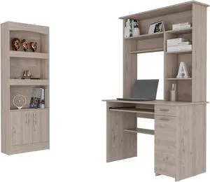 Tucson 2 Piece Office Set, Bookcase + Desk , Light Gray