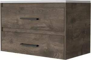 FM FURNITURE Maine Bathroom Vanity, Wall mounted, Double Drawer, Dark Brown / White -BATHROOM
