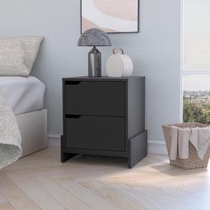 FM FURNITURE Lovell Nightstand with Sturdy Base and 2-Drawers, Black -Bedroom