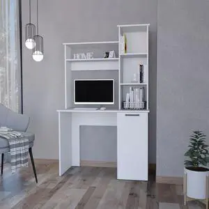 Rumford Computer Desk with Hutch and 3-Tier Storage Shelves
