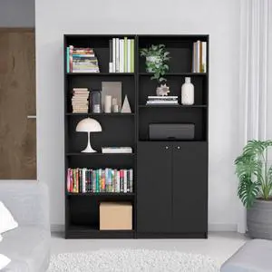 Reid 2 Piece Living Room Set with 2 Bookcases, Black