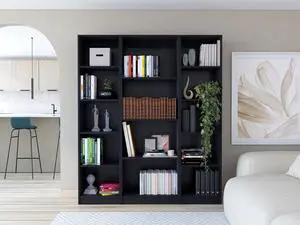 Elida 3 Piece Living Room Set with 3 Bookcases, Black