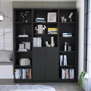 Atoka 3 Piece Living Room Set with 3 Bookcases, Black