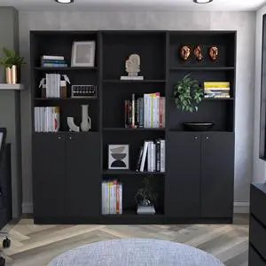 Encino 3 Piece Living Room Set with 3 Bookcases, Black
