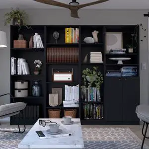 Misani 4 Piece Living Room Set with 4 Bookcases, Black