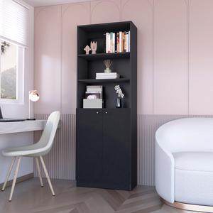 Sutton 2-Door Bookcase, Storage with Multi-Level Shelves and Double Door Design