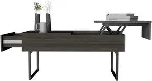 FM FURNITURE Georgetown Lift Top Multipurpose Coffee Table, With A Storage Comparment, And 1 Drawer, Simple And Modern, Carbon - Onix Finish, Made Of Particle Board, Easy To Assamble