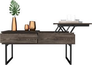 FM FURNITURE Hamilton, Liftable Top Multipurpose Coffee Table, With 1 Cabinet, And 1 Drawer, Simple And Modern, Dark Walnut Finish, Made Of Particle Board, Easy To Assamble