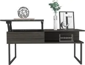 FM FURNITURE Dayton Lift Top Multipurpose Coffee Table, With 3 Cabinets, Simple And Modern, Carbon Onix Finish, Made Of Particle Board, Easy To Assamble