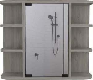 Valdez Medicine Cabinet With 6 shelves, and A Mirror Cabinet with 3 inside shelves - Light Gray