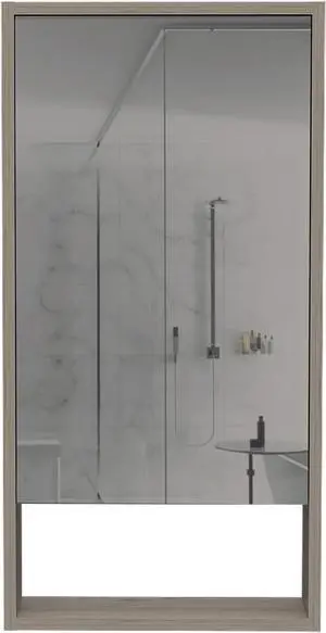 Modesto, Medicine Cabinet, With An Open Shelf, and A Mirrored cabinet with two interior shelves - Light gray