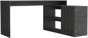 Dallas L-Shaped Home Office Desk, Two Shelves, Single Door Cabinet