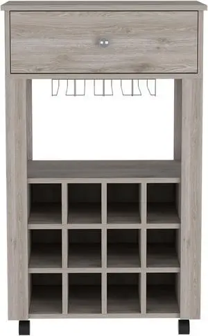 Ace Bar Cart, Twelve Built-in Wine Rack, Casters, Drawer