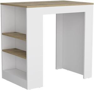 Harlan Kitchen Island, Counter Height Table Top with 3-Side Shelf