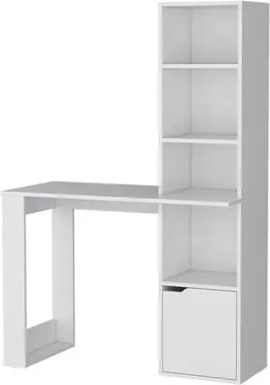FM FURNITURE Anson Computer Desk with 4-Tier Bookcase and 1-Door Cabinet, White -Office
