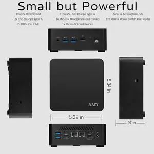 MSI Cubi Professional Mini Desktop Computer, Newest Intel Processor (6-core, up to 4.7GHz), 16GB DDR5 RAM, 256GB SSD, Type C, HDMI, Support 2-Monitor 4K, MicroSD Card Reader, RJ-45, Windows 11 Pro