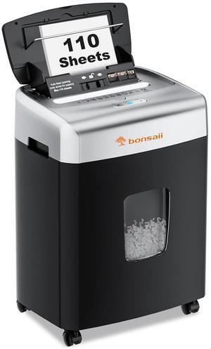 Bonsaii Heavy-Duty Office Shredder, 110-Sheet Autofeed, 30-Min Continuous, Micro Cut, P-4 Security, 6-Gallon Bin Bonsaii Heavy-Duty Office Shredder, 110-Sheet Autofeed, 30-Min Continuous, Micro Cut, P-4 Security, 6-Gallon Bin