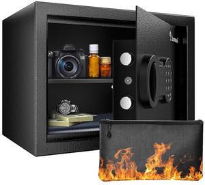 Bonsaii Security Safe Box with Money Bag, 1.28 Cubic Feet Large Document Safe Box for Home, Digital Keypad Lock, Removable Shelf for Money, Medicine, Valuables, 12.99 x 14.17 x 12.99 Inches