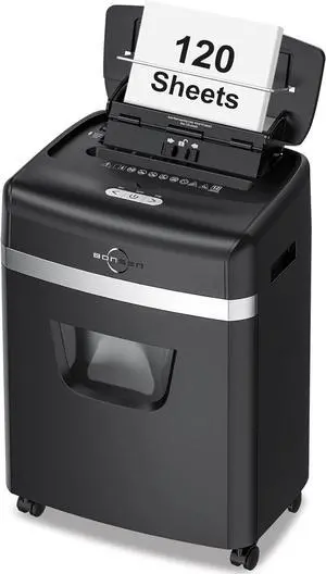 Bonsen Auto Feed Paper Shredder for Home Office, Micro Cut, 120-Sheet Capacity, 30 Minutes of Continuous Operation, Security Level P-4, 6-Gallon Waste Bin