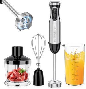 Bonsenkitchen Hand Blender, 20-Speed & Turbo Immersion Blender, 4-in-1 Stainless Steel Stick Mixer with Egg Whisk, Beaker, and Chopper Bowl
