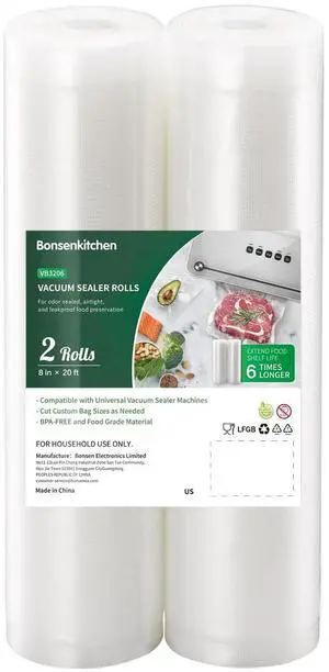 Bonsenkitchen Vacuum Sealer Bags, 100 Qt 8"x12", BPA-Free, Commercial-Grade, Durable Construction for Secure Food Storage & Sous Vide Applications