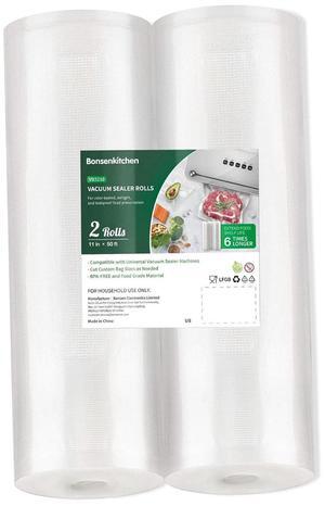 Bonsenkitchen Vacuum Sealer Rolls, 8"x50' & 11"x50', BPA-Free, Commercial-Grade, Durable Customizable Bags for Efficient Food Storage & Sous Vide Cooking