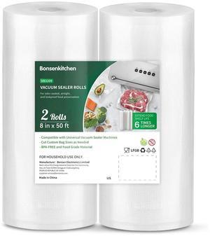 Bonsenkitchen Vacuum Sealer Rolls, 8"x50' 2-Pack, BPA-Free, Heavy-Duty Commercial Grade, Customizable for Food Storage & Sous Vide Cooking