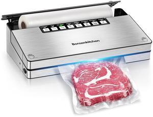 Bonsenkitchen Vacuum Sealer Machine, Stainless Steel Food Sealer with 8-in-1 System & 6 Modes, Built in Cutter & Bag Storage, Starter Kit, Bright Silver
