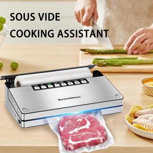 Bonsenkitchen Vacuum Sealer Machine, Stainless Steel Vacuum Food Sealer with 100 Bags and a Roll Included, 5 Modes for Food Vacuuming, Built-in Cutter and Bag Storage, Climate Pledge Friendly, Black