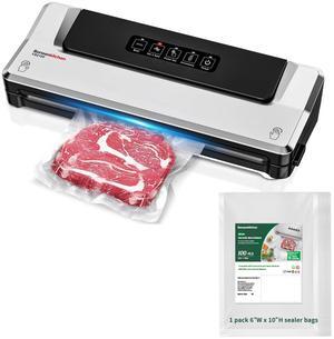 Bonsenkitchen Vacuum Sealer Machine, Fast Compact Food Sealer, Multi Functional with 5 Vacuum Bags & Hose, High Speed, Silver, Bundle with 1 pack 6W x 10H sealer bags