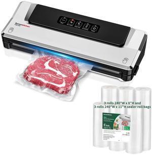 Bonsenkitchen Vacuum Sealer Machine, Fast Compact Food Sealer, Multi Functional with 5 Vacuum Bags & Hose, High Speed, Silver, Bundle with 3 rolls 240"W x 8"H and 3 rolls 240"W x 11"H sealer roll bags