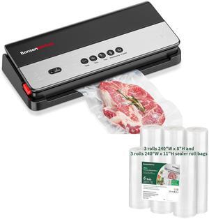 Bonsenkitchen Vacuum Sealer Machine, Multi Functional Food Sealer with Built in Cutter & Bag Storage, Globefish Tech, Includes Vacuum Bags & Roll Bag, Bundle with 3 rolls 240"W x 8"/11"H sealer bags