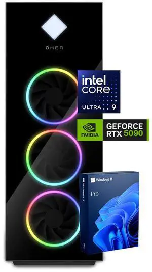 HP OMEN 45L GT22 RTX 5090 RTX 5090 Gaming Desktop, Intel Ultra 9 285K, NVIDIA RTX 5090, 64GB DDR5 RAM, 4TB SSD, RGB Light Studio & Gaming Hub,Wi-Fi 6, Windows 11 Pro, Black