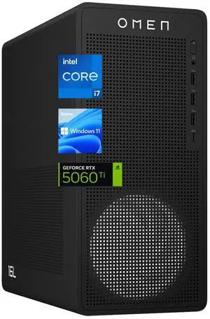 HP OMEN 16L i7 RTX 5060 Ti Gaming Desktop, Intel Core i7-14700F, NVIDIA GeForce RTX 5060 Ti, 16GB DDR5 RAM, 1TB SSD, DP, RJ-45, Wi-Fi 6, Windows 11 Home, Black