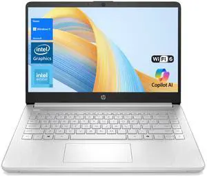 HP Premium 14" HD Laptop, Copilot AI, Intel N150, 4GB RAM, 128GB eMMC, SD Card Reader, Webcam, HDMI, Wi-Fi 6, Windows 11 Home, Silver