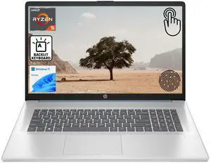 HP 17.3" HD+ Touchscreen Laptop, AMD Ryzen 5 7430U, 8GB RAM, 512GB PCIe SSD, Backlit Keyboard, Fingerprint Reader, Webcam, HDMI, Wi-Fi 6, Windows 11 Home, Blue