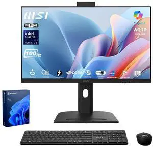 MSI Modern 27" Business All-in-One AI Desktop, 27" WQHD IPS 100Hz Display, Intel Core Ultra 7 155H, 32GB DDR5, 1TB SSD, Wi-Fi 6E, Wireless KB & Mouse, Windows 11 Pro, Black