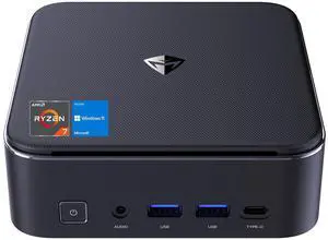 Machenike Mini Desktop, AMD Ryzen 7 8745HS, AMD Ryzen AI with Radeon 780M, 16GB DDR5 RAM, 512GB SSD, Support 2-Monitor 4K, HDMI, DP, Type-C, RJ-45, Wi-Fi 6, Windows 11 Home, Black