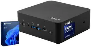 MSI Cubi NUC AI Business Mini Desktop, Intel Core Ultra 9 288V, 32GB LPDDR5X, 1TB SSD, Fingerprint, Thunderbolt 4, HDMI, Dual LAN, Wi-Fi 6E, Windows 11 Pro, Black