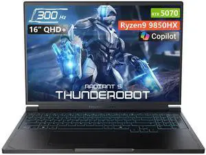 THUNDEROBOT Radiant 16S R9 5070 300Hz Gaming Laptop, 16" QHD+ 2.5K, Ryzen 9 9850HX, GeForce RTX 5070, up to 300Hz Hummingbird Display, 16GB DDR5, 512GB SSD, RGB Backlit KB, Wi-Fi 6, Win 11 Home