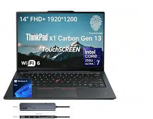 Lenovo ThinkPad X1 Carbon Gen 13 Business Laptop, 14" FHD+ Touchscreen, Intel Core Ultra 7 255U, Intel Graphics, 32GB RAM, 512GB PCIe M.2 SSD, Wi-Fi 6, Windows 11 Pro, Black, w/Bundle Lenovo ThinkPad X1 Carbon Gen 13 Business Laptop, 14" FHD+ Touchscreen, Intel Core Ultra 7 255U, Intel Graphics, 32GB RAM, 512GB PCIe M.2 SSD, Wi-Fi 6, Windows 11 Pro, Black, w/Bundle
