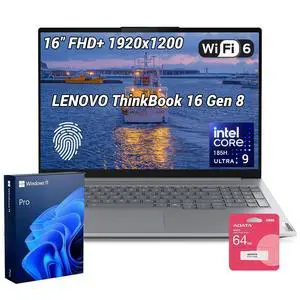 Lenovo ThinkBook 16 Gen 8 Business Laptop, 16" FHD+ Screen, Intel Core Ultra 9 185H, 16GB DDR5 SODIMM, 512GB PCIe M.2 SSD, Wi-Fi 6, Windows 11 Pro, Grey, w/Bundle Lenovo ThinkBook 16 Gen 8 Business Laptop, 16" FHD+ Screen, Intel Core Ultra 9 185H, 16GB DDR5 SODIMM, 512GB PCIe M.2 SSD, Wi-Fi 6, Windows 11 Pro, Grey, w/Bundle