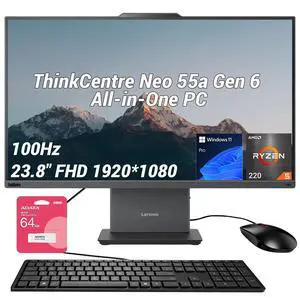 Lenovo ThinkCentre neo 50a Business All-in-One, 23.8" FHD 100Hz Display, AMD Ryzen 5 220, 16GB DDR5 RAM, 1TB PCIe M.2 SSD, Wi-Fi 6, Windows 11 Pro, Black, w/Bundle Lenovo ThinkCentre neo 50a Business All-in-One, 23.8" FHD 100Hz Display, AMD Ryzen 5 220, 16GB DDR5 RAM, 1TB PCIe M.2 SSD, Wi-Fi 6, Windows 11 Pro, Black, w/Bundle