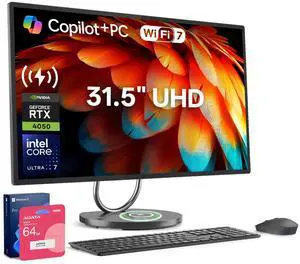 Lenovo Yoga AIO 32i Premium All-in-One, 31.5" UHD Display, Intel Core Ultra 7 258V, NVIDIA GeForce RTX 4050, 32GB RAM, 1TB PCIe M.2 SSD, Wi-Fi 7, Windows 11 Pro, Grey, w/Bundle Lenovo Yoga AIO 32i Premium All-in-One, 31.5" UHD Display, Intel Core Ultra 7 258V, NVIDIA GeForce RTX 4050, 32GB RAM, 1TB PCIe M.2 SSD, Wi-Fi 7, Windows 11 Pro, Grey, w/Bundle