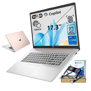 HP 17.3" Touchscreen HD+ Laptop, Intel Core i7-1355U, 16GB RAM, 512GB SSD, Fingerprint Reader, Backlit Keyboard, Wi-Fi 6, Windows 11 Home, Rose, w/PCO Bundle HP 17.3" Touchscreen HD+ Laptop, Intel Core i7-1355U, 16GB RAM, 512GB SSD, Fingerprint Reader, Backlit Keyboard, Wi-Fi 6, Windows 11 Home, Rose, w/PCO Bundle