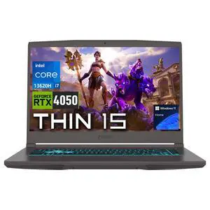 MSI Thin 15 Gaming Laptop, 15.6" FHD 144Hz Display, Intel Core i7-13620H, NVIDIA GeForce RTX 4050, 64GB RAM, 2TB SSD, Backlit Keyboard, Webcam, Wi-Fi 6E, Windows 11 Home, Black MSI Thin 15 Gaming Laptop, 15.6" FHD 144Hz Display, Intel Core i7-13620H, NVIDIA GeForce RTX 4050, 64GB RAM, 2TB SSD, Backlit Keyboard, Webcam, Wi-Fi 6E, Windows 11 Home, Black