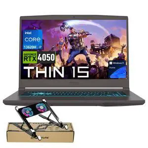 MSI Thin 15 Gaming Laptop, 15.6" FHD 144Hz Display, Intel Core i7-13620H, NVIDIA GeForce RTX 4050, 32GB RAM, 1TB SSD, Backlit Keyboard, Webcam, Wi-Fi 6E, Windows 11 Home, Black, w/Bundle MSI Thin 15 Gaming Laptop, 15.6" FHD 144Hz Display, Intel Core i7-13620H, NVIDIA GeForce RTX 4050, 32GB RAM, 1TB SSD, Backlit Keyboard, Webcam, Wi-Fi 6E, Windows 11 Home, Black, w/Bundle