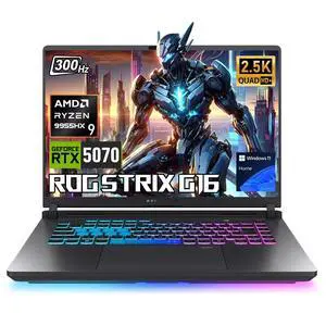ASUS ROG G16 16" WQXGA 300Hz Gaming Laptop, AMD Ryzen 9 9955HX, NVIDIA GeForce RTX 5070, 16GB DDR5 RAM, 1TB SSD, Backlit Keyboard, Wi-Fi 6, Windows 11 Home, Black ASUS ROG G16 16" WQXGA 300Hz Gaming Laptop, AMD Ryzen 9 9955HX, NVIDIA GeForce RTX 5070, 16GB DDR5 RAM, 1TB SSD, Backlit Keyboard, Wi-Fi 6, Windows 11 Home, Black